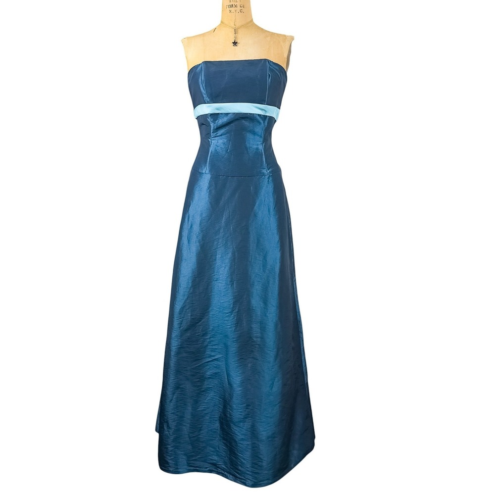 Vintage Y2K Teal Taffeta Ball Gown Strapless Prom Dress Princess Formal Size 8